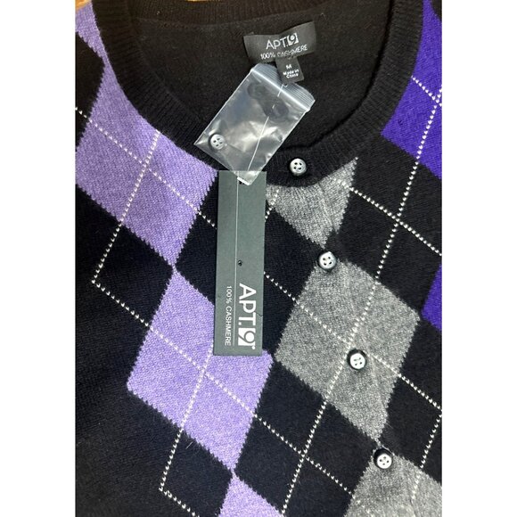 Apt 9 Medium Cashmere Argyle Sweater Purple Gray Black Knit Button Cardigan NWT - Picture 8 of 13